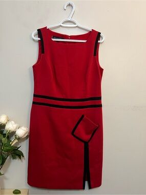 Anne Klein Red Sheath Dress with Black Accents